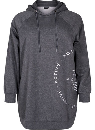 Lang sweatshirt med hætte og printdetaljer, Dark Grey Melange, Packshot image number 0