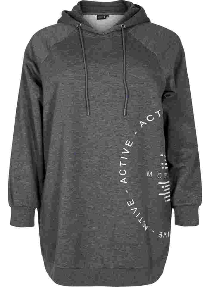 Lang sweatshirt med hætte og printdetaljer, Dark Grey Melange, Packshot