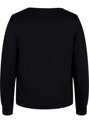 Bomulds sweatshirt med tekstprint, Black, Packshot image number 1