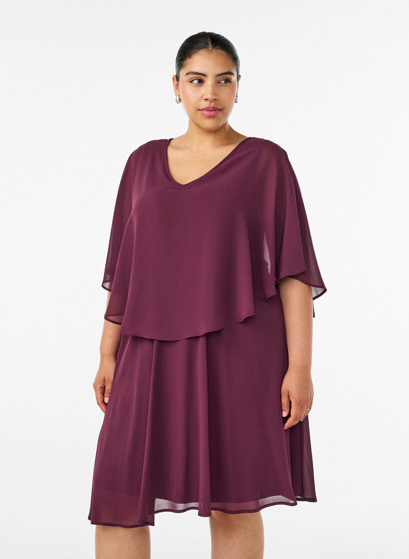 Kort chiffon festkjole med lag-p&aring;-lag effekt, R&oslash;d, Model image number 0