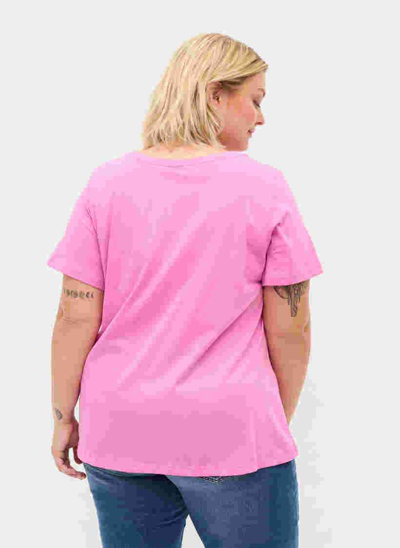 Kortærmet bomulds t-shirt med tryk, Cyclamen LOVE, Model image number 1