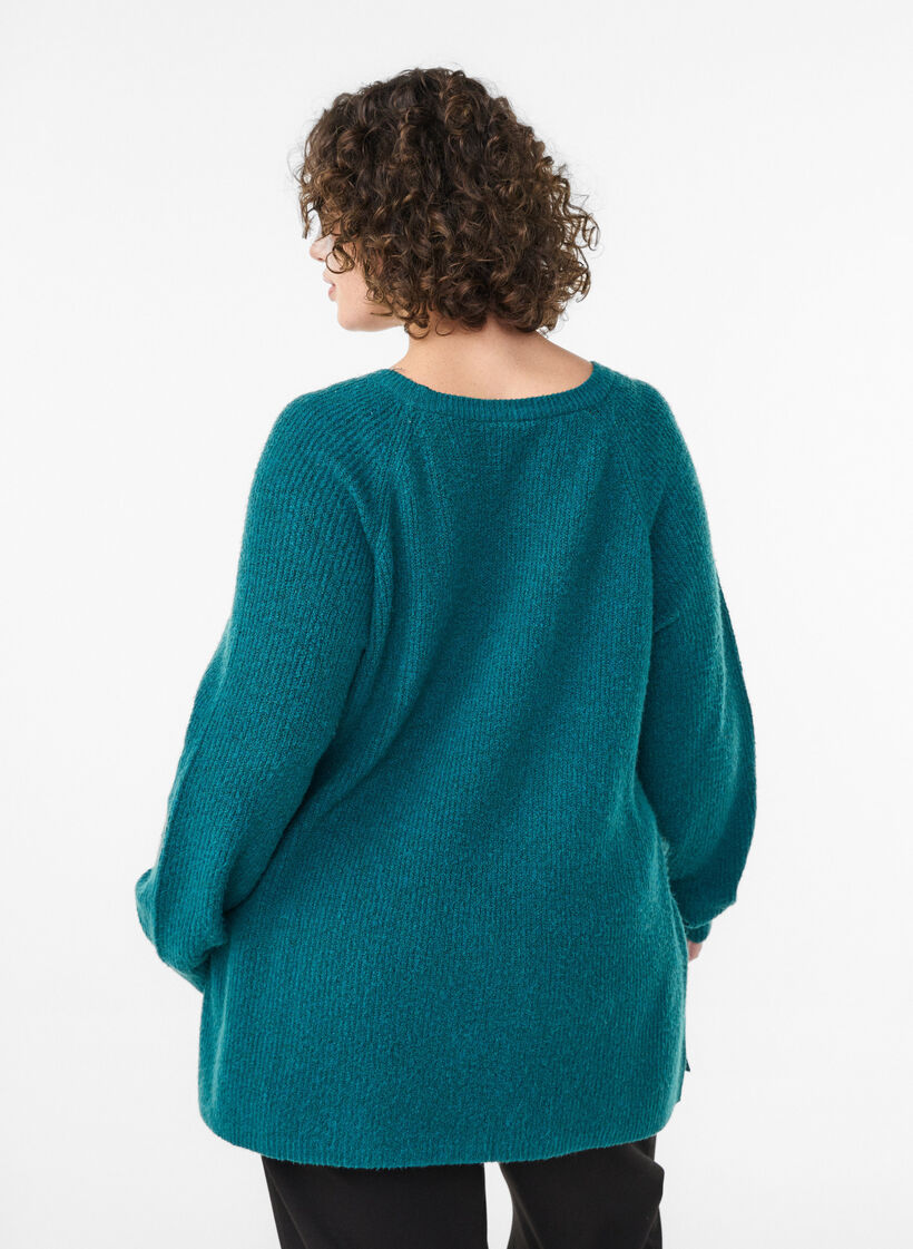 Strikbluse med diagonalt m&oslash;nster og raglan&aelig;rmer, Gr&oslash;n, Model image number 2