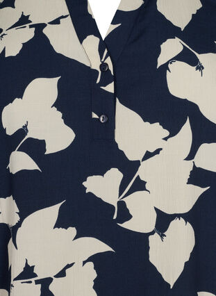 FLASH - Langærmet bluse med print, Blue White Flower, Packshot image number 2