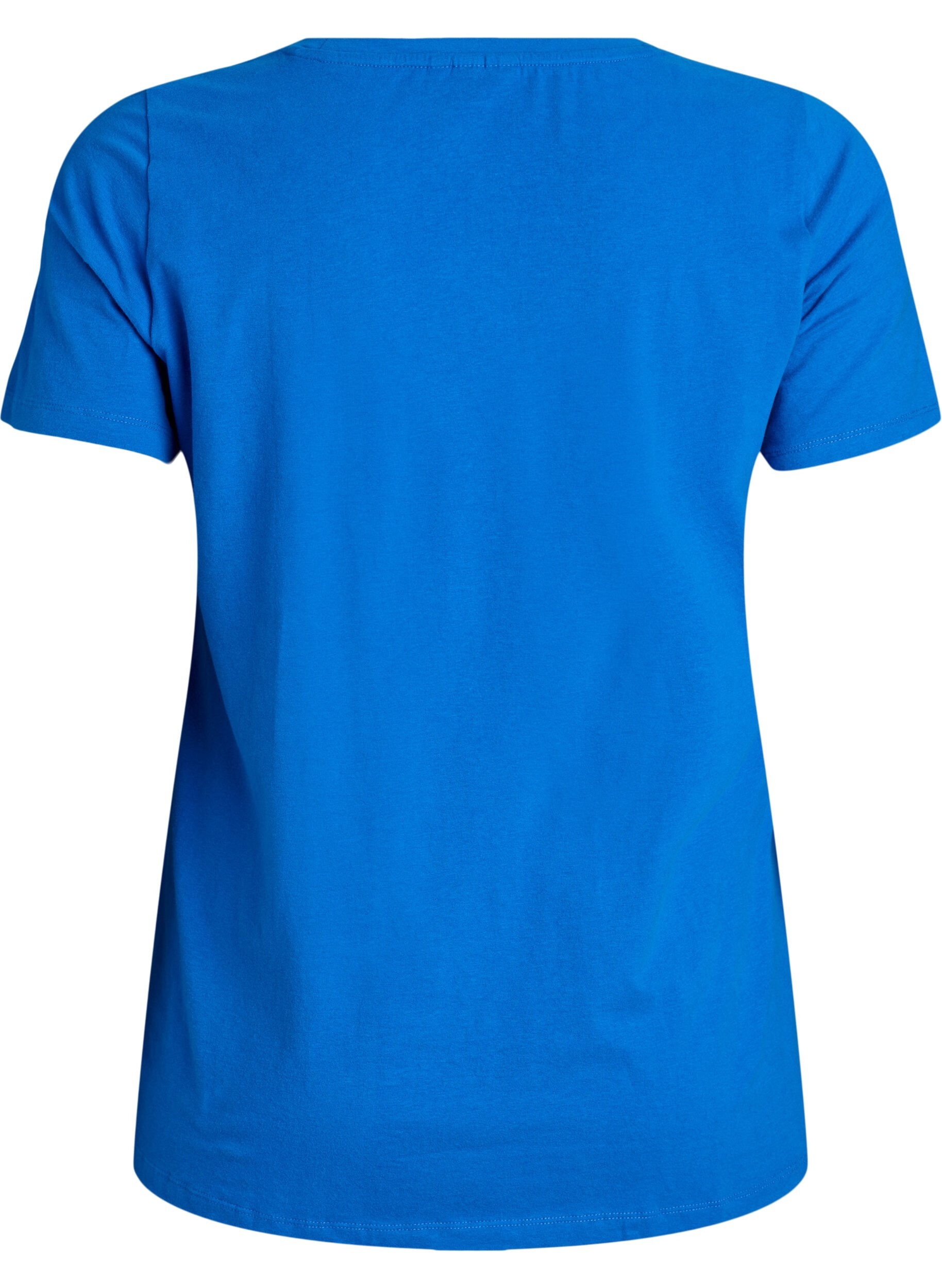 ZizziEnsfarvet basis t-shirt i bomuld, Bl&aring;, Packshot image number 1