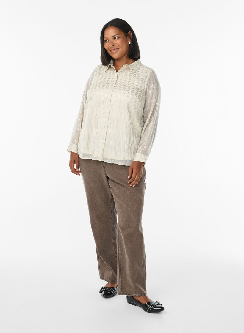 Skjorte med glitrende mønster, Vanilla, Model image number 1