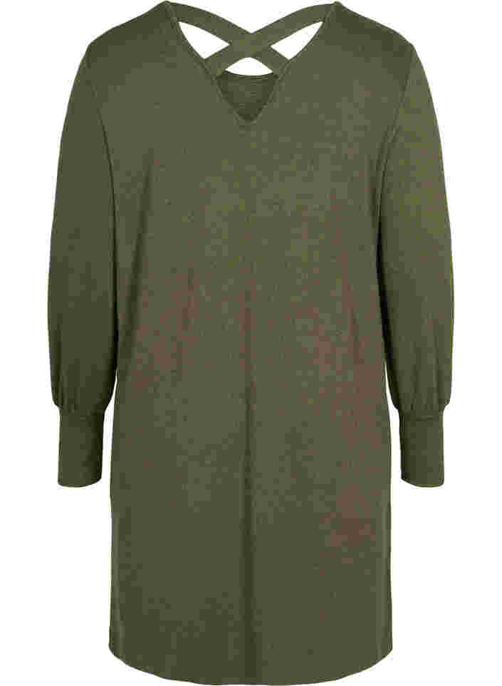Langærmet kjole med rygdetalje, Ivy Green Mel., Packshot image number 1