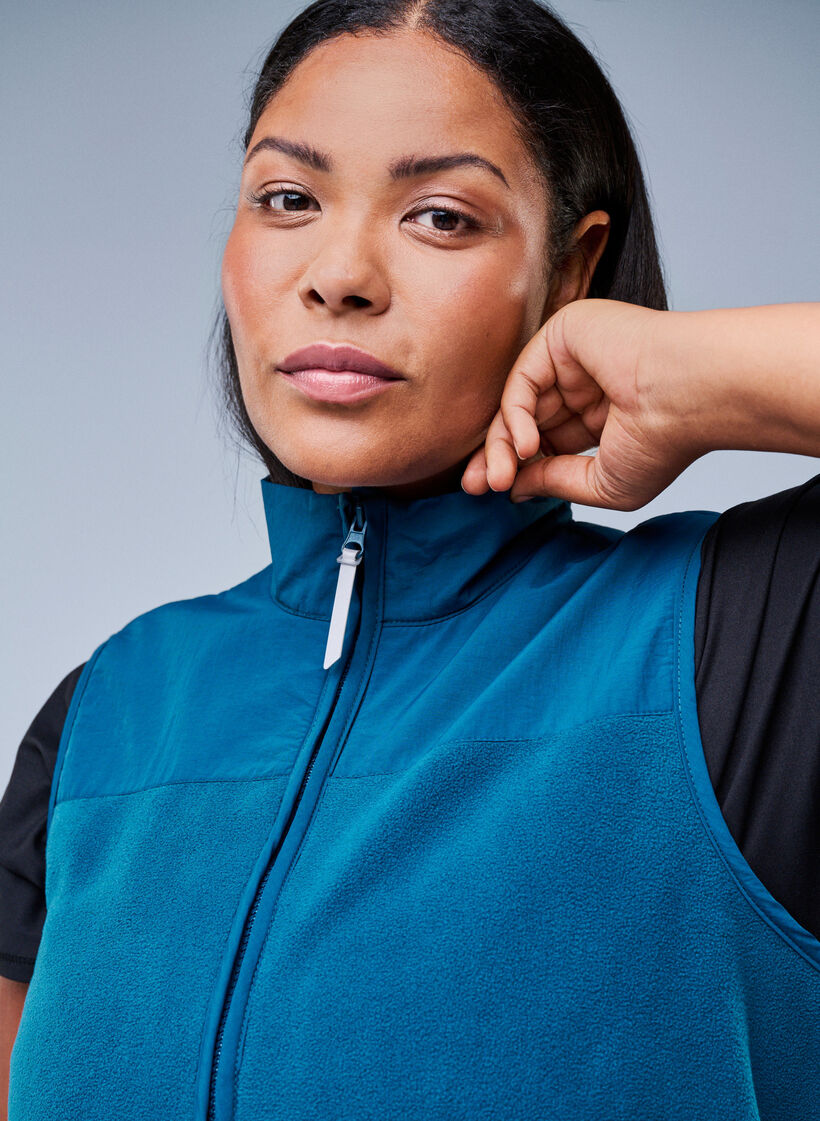 Fleecevest med høj krave og lommer, Blå, Image image number 0