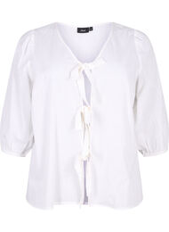 3/4 ærmet bluse i bomuldsmix med hør, Bright White, Packshot