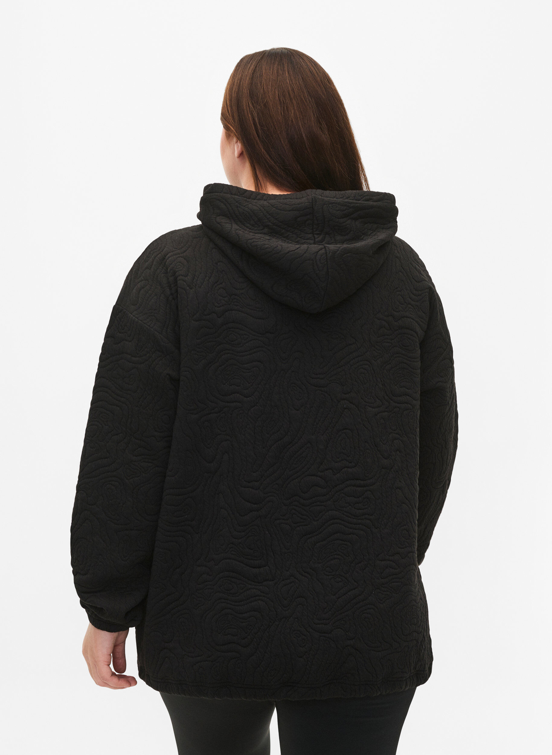 Zizzi Sporty sweatshirt med h&aelig;tte, Black, Model image number 1