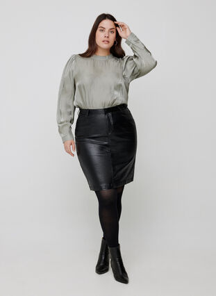 Tætsiddende glimmer nederdel med slids, Black w/glitter, Model image number 2