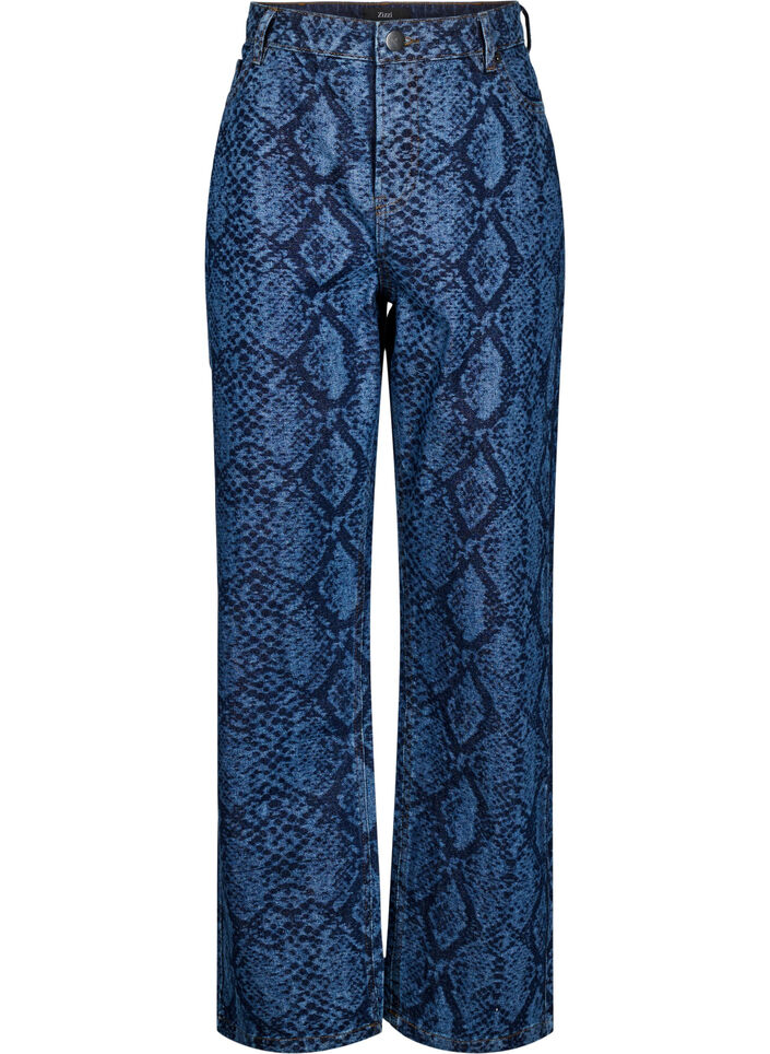 Emily jeans med slangemønster, Blå, Packshot