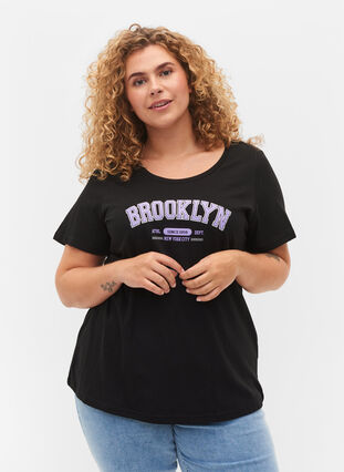 Bomulds t-shirt med tryk, Black Brooklyn, Model image number 0