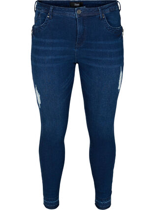 Super slim Amy jeans med slid, Dark blue denim, Packshot image number 0
