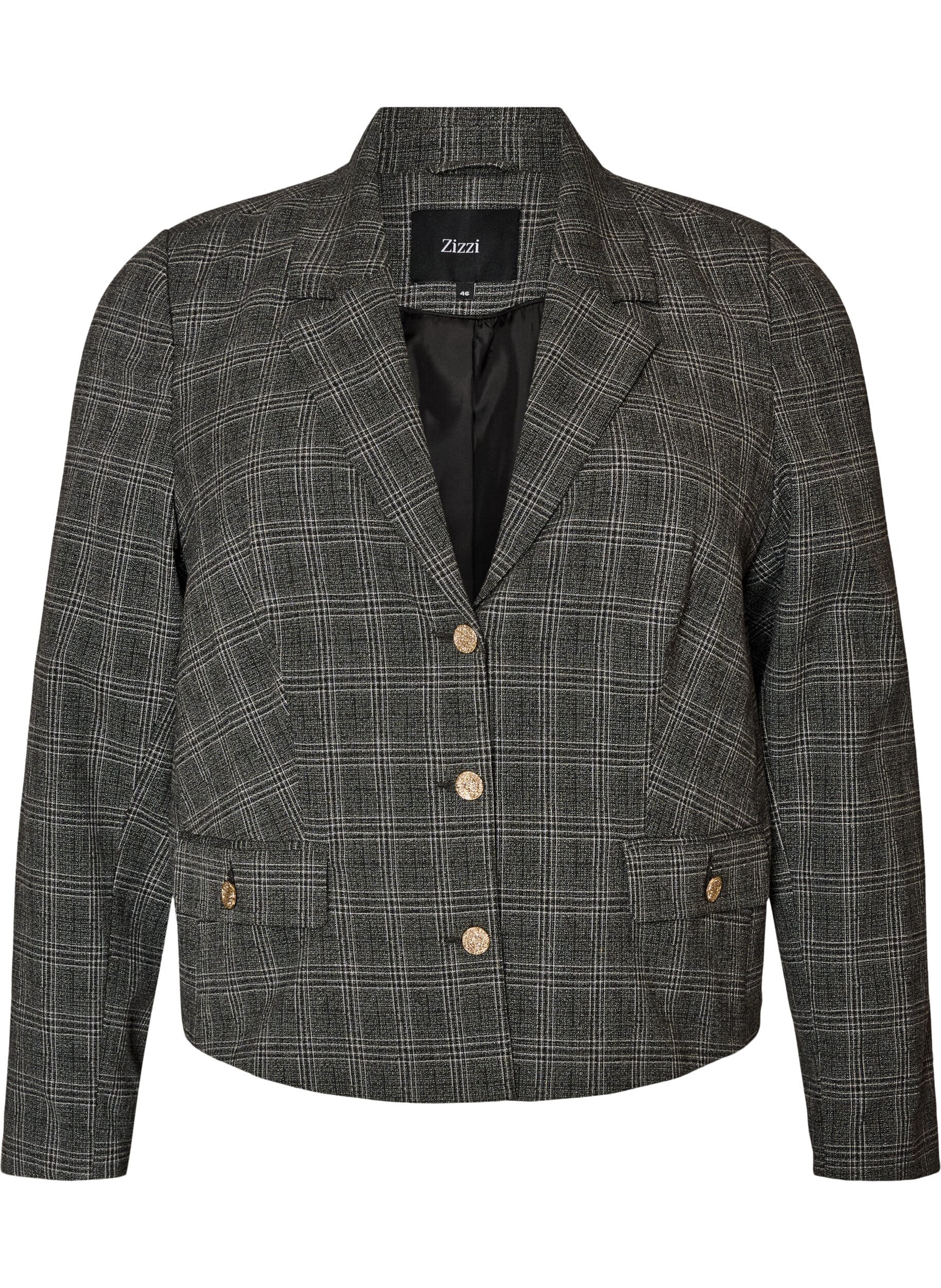 Kort blazer med ternet m&oslash;nster