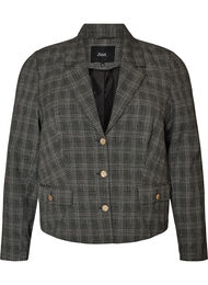 Kort blazer med ternet m&oslash;nster, Gr&aring;