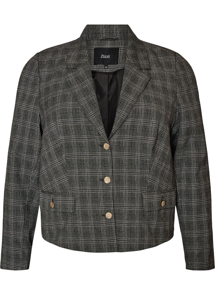 Kort blazer med ternet m&oslash;nster, Gr&aring;, Packshot image number 0