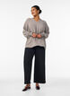 Bluse med smock manchetter og V-udsk&aelig;ring, Beige, Model image number 1