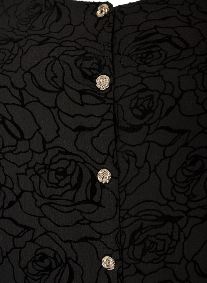 Kort kjole med rosenm&oslash;nster og knapper, Sort, Packshot image number 2