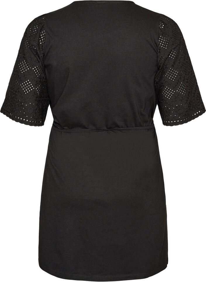 Bomuldskjole med broderie anglaise-&aelig;rmer og bindeb&aring;nd, Sort, Packshot image number 1