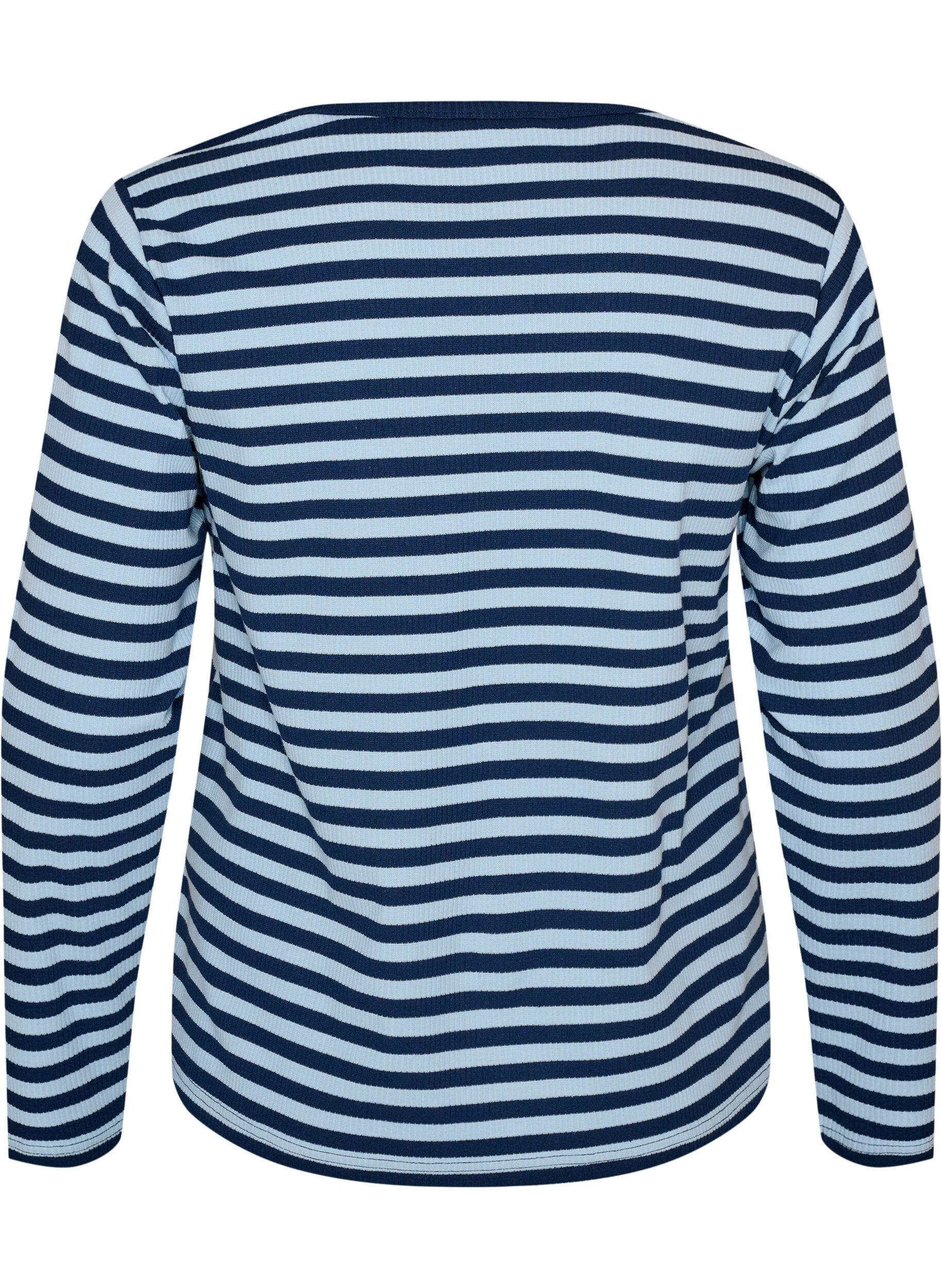 ZizziLang&aelig;rmet natbluse i rib jersey med striber, Bl&aring;, Packshot image number 1