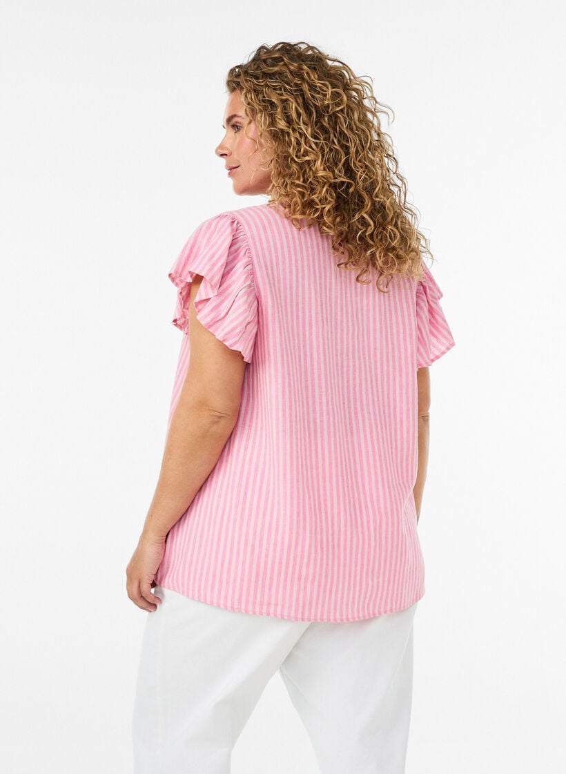 Bluse i h&oslash;r og viskose med fl&aelig;se&aelig;rmer, Lyser&oslash;d, Model image number 2