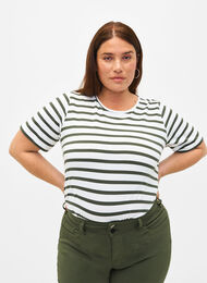 Stribet t-shirt i økologisk bomuld, Thyme Stripe, Model