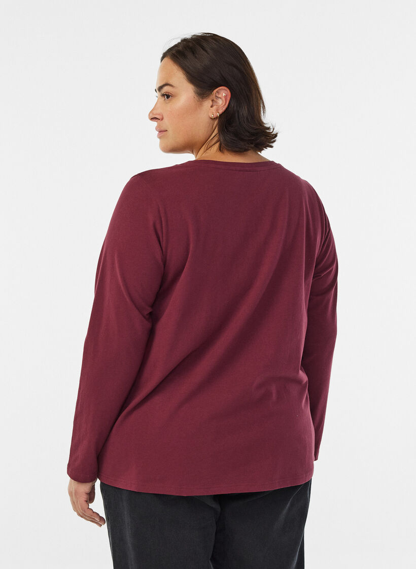 Basis jerseybluse med lange &aelig;rmer, M&oslash;rk Bordeaux, Model image number 2
