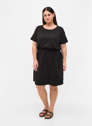 Kortærmet kjole med taljebælte, Black, Model image number 2