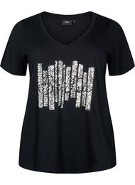Bomulds t-shirt med pailletter, Black W. Be free