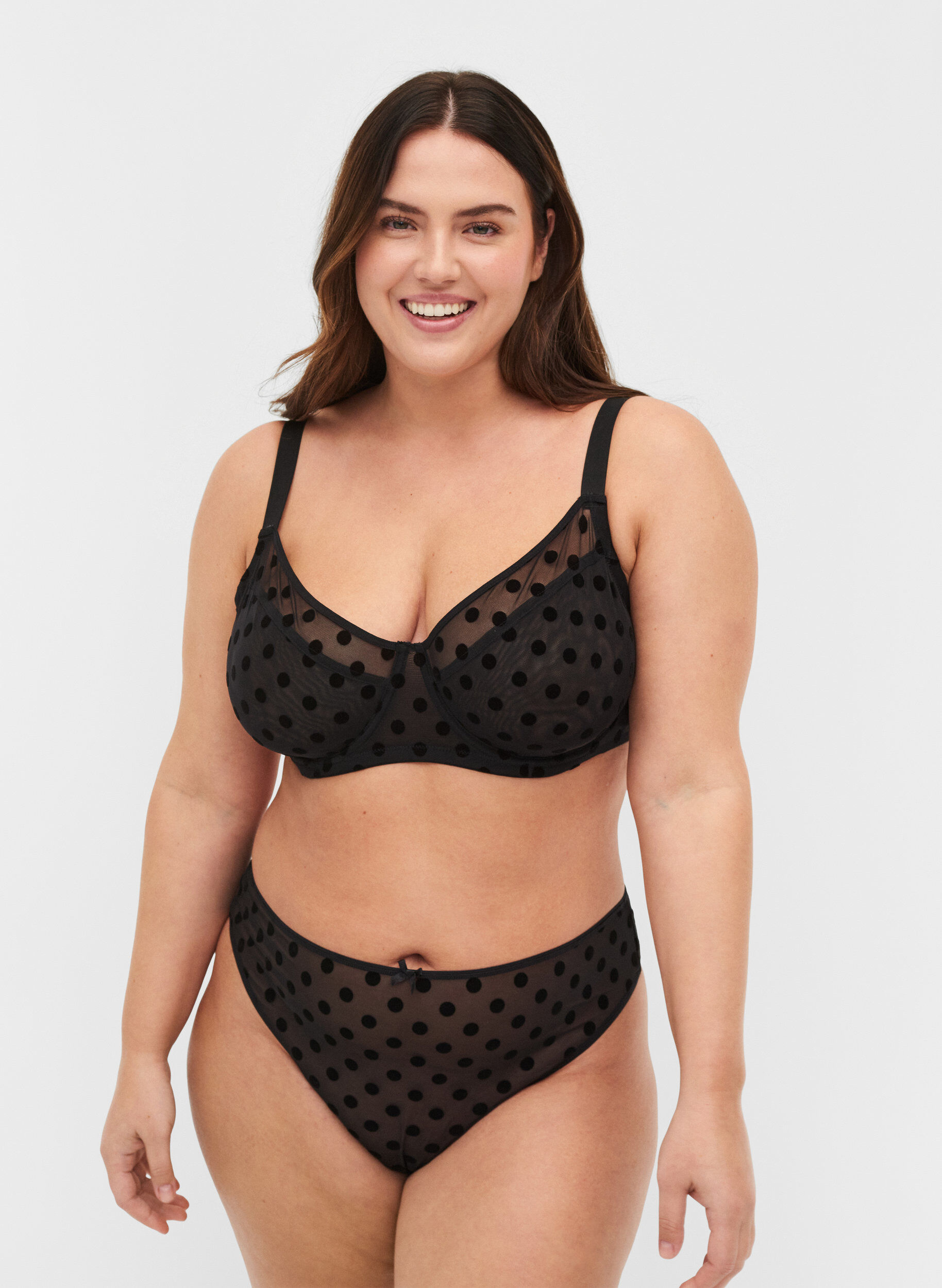 Zizzi 2-pak g-streng i mesh med prikker, Black, Model image number 0