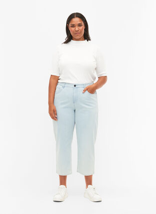 Straight fit Vera jeans med ankellængde og striber, Light Blue Stripe, Model image number 0