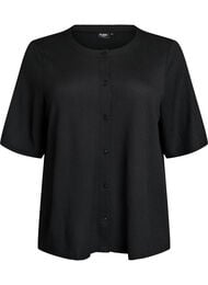 Kort&aelig;rmet bluse med struktur og knaplukning, Sort