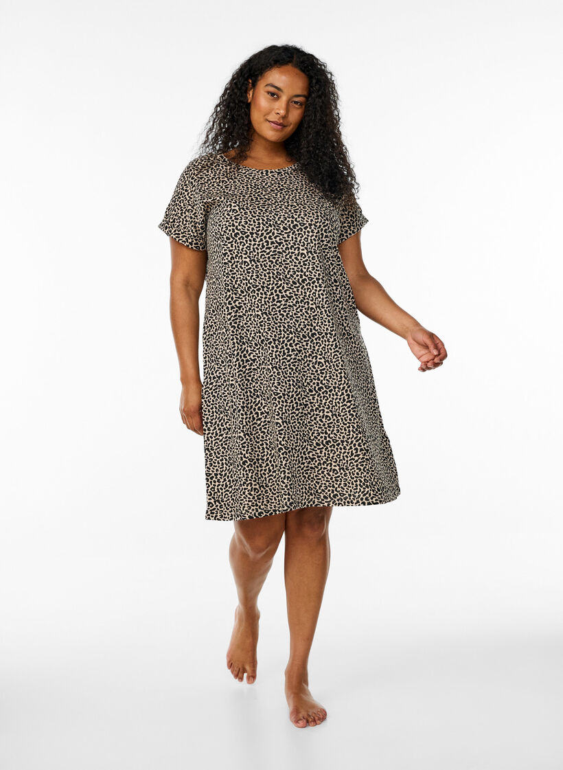 2-pak t-shirt kjole med korte &aelig;rmer, Brun, Model image number 1