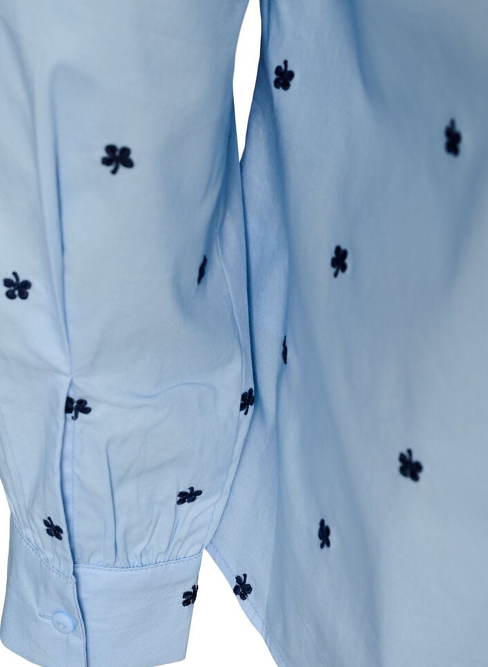 Skjorte med broderede blomster, Bl&aring;, Packshot image number 3