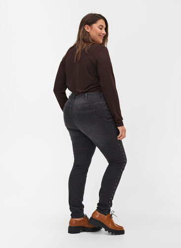 Højtaljede Amy jeans med nitter i sidesøm, Dark Grey Denim, Model image number 1