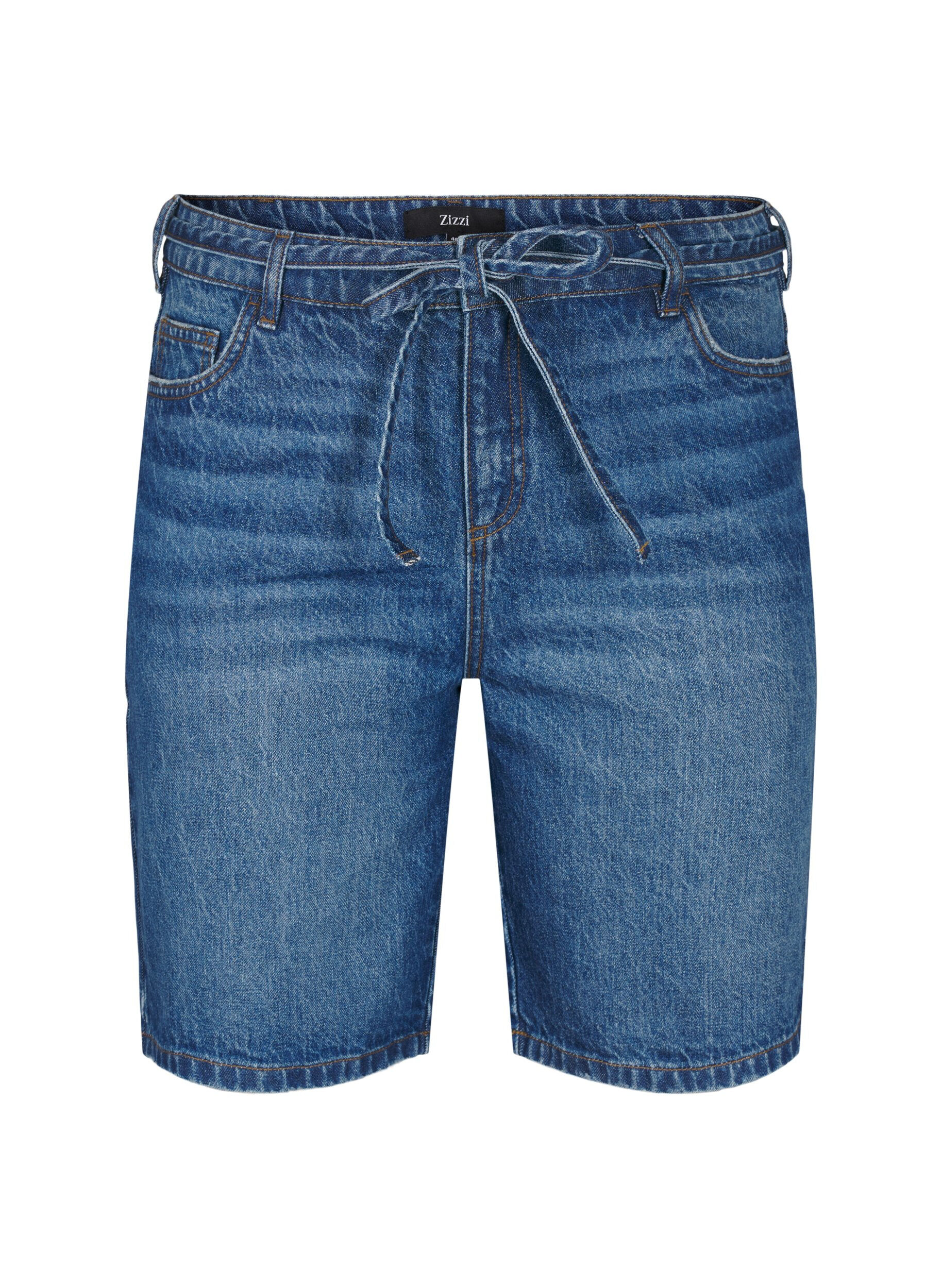 Straight fit denimshorts med bindeb&aring;nd