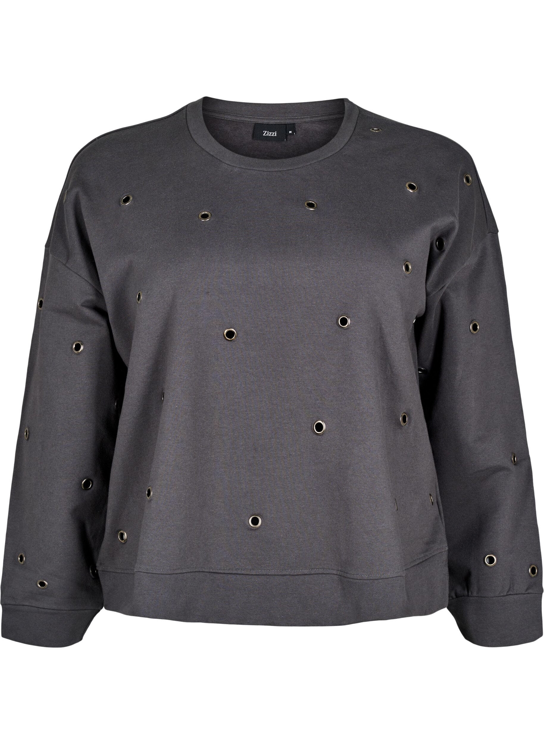Zizzi Sweat med eyelets, Gr&aring;, Packshot image number 0