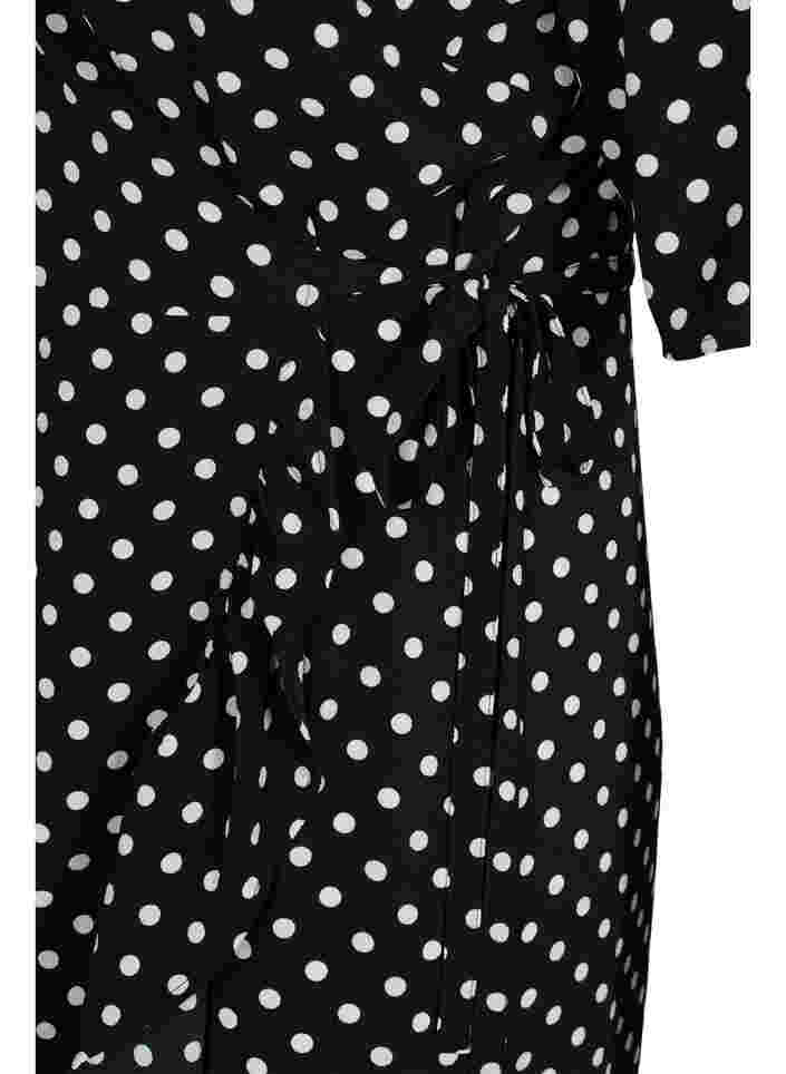 Printet wrapkjole med korte ærmer, Black Dot, Packshot image number 3