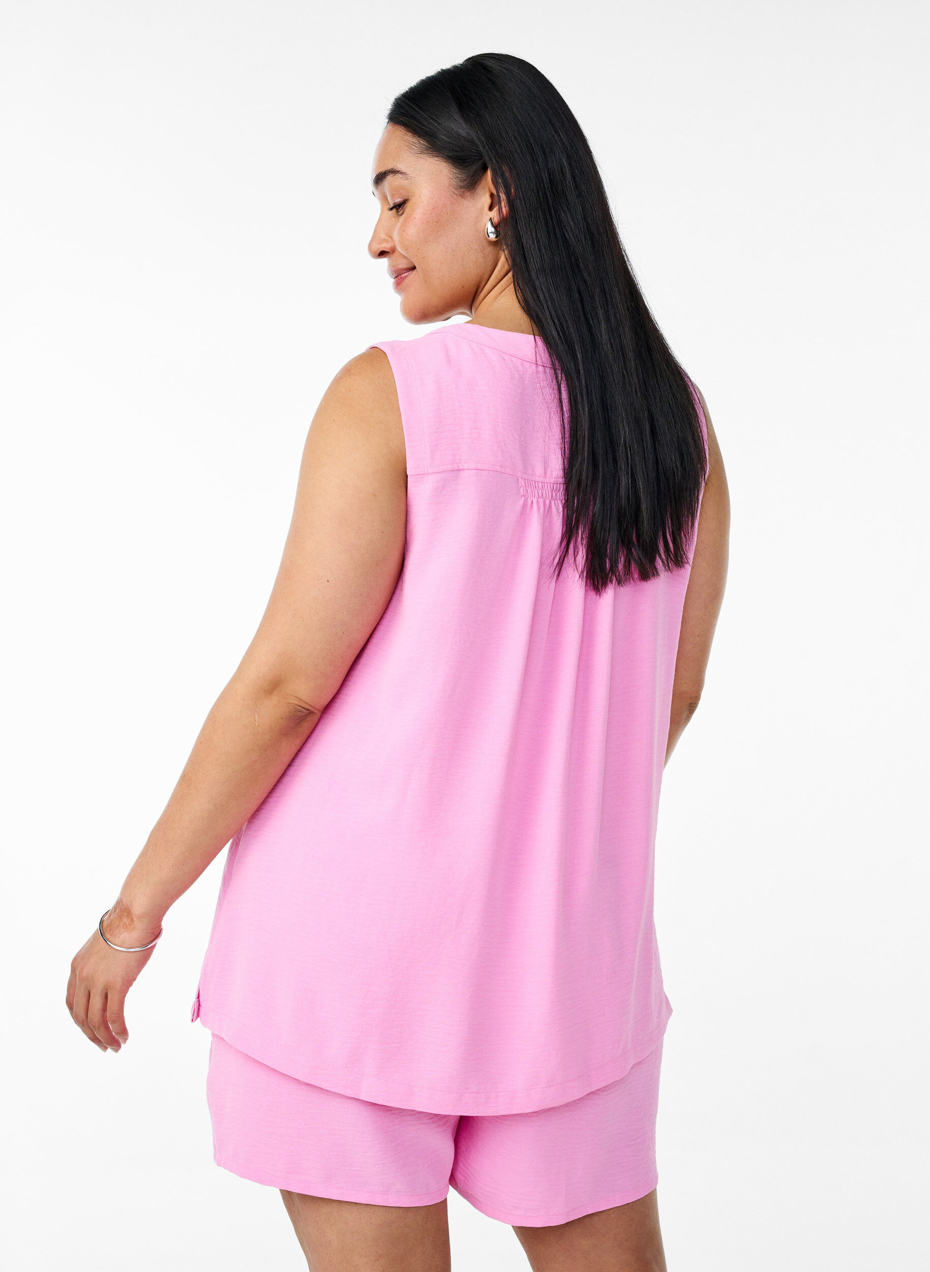 Zizzi&AElig;rmel&oslash;s top med rynkedetaljer, Lyser&oslash;d, Model image number 2