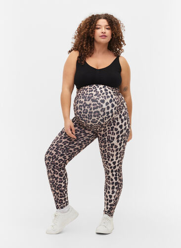 Graviditets leggings med leoprint, Black Leo AOP, Model image number 0