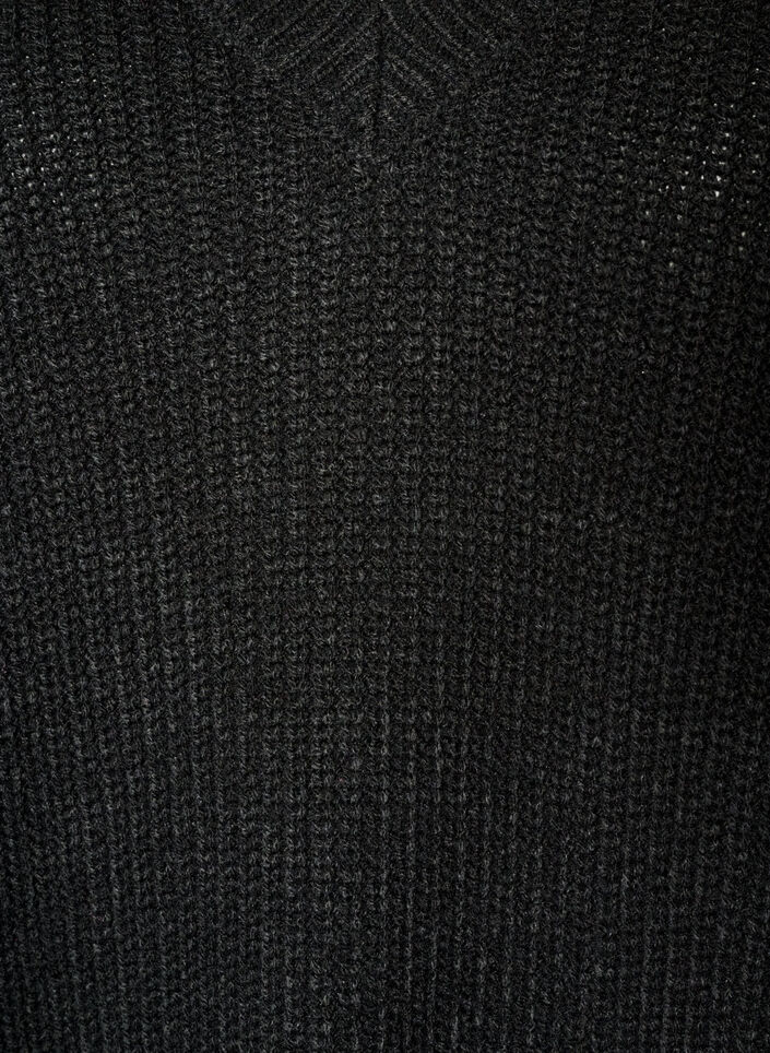 Lang ribstrikket bluse med V-hals, Sort, Packshot image number 2