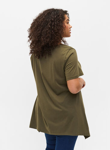 Kortærmet bomulds t-shirt med a-form, Ivy Green YES, Model image number 1