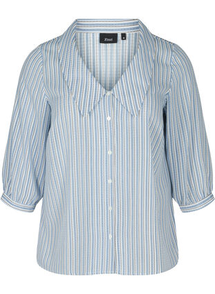 Stribet skjortebluse med stor krave, Light Blue Stripe, Packshot image number 0