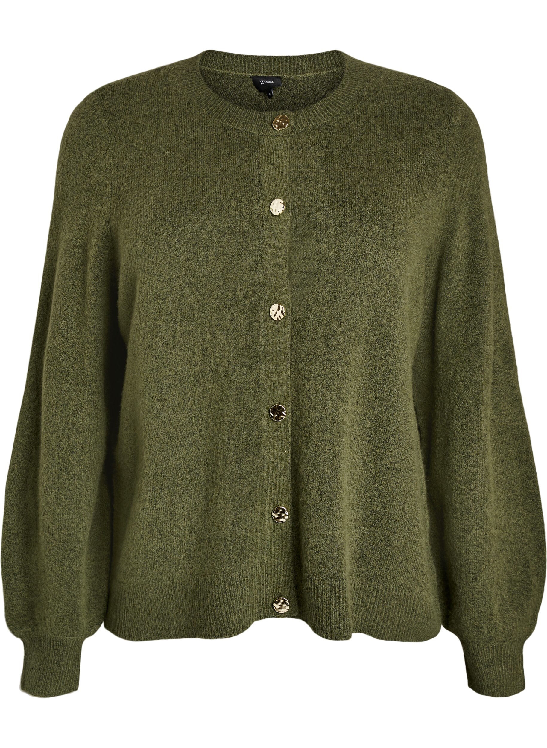 Zizzi Cardigan i bl&oslash;d strik med guldfarvede knapper, Gr&oslash;n, Packshot image number 0