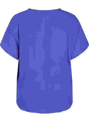 Bluse med korte ærmer og rund halsudskæring, Dazzling Blue, Packshot image number 1