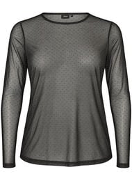 Transparent meshbluse med rhinsten, Sort