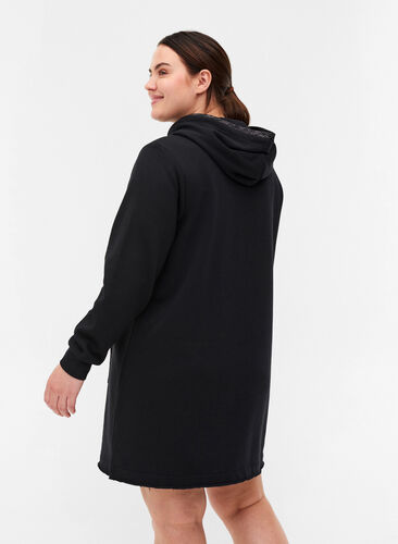 Lang sweatshirt med hætte og stor lomme, Black, Model image number 1