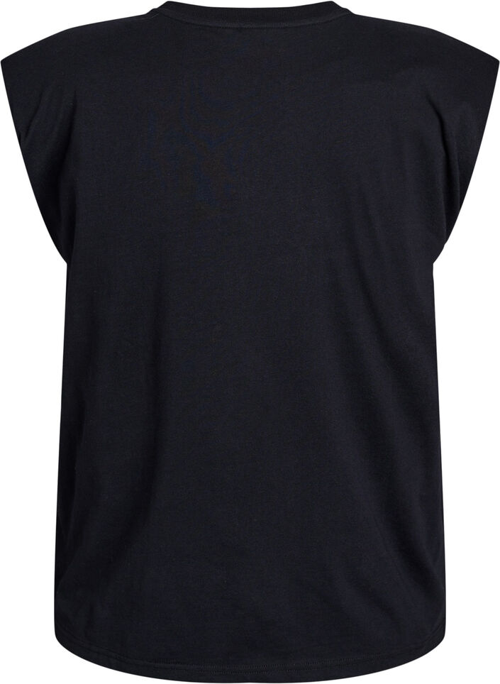Ærmeløs jerseybluse med skulderpuder, Sort, Packshot image number 1