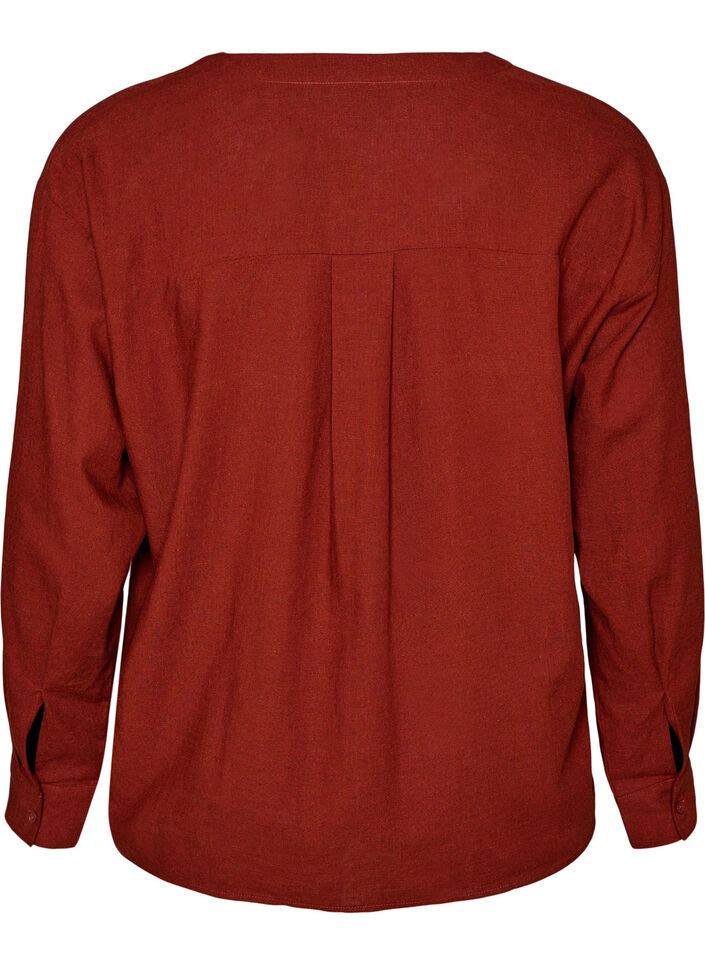 Bluse i h&oslash;r og viskose med V-udsk&aelig;ring, R&oslash;d, Packshot image number 1
