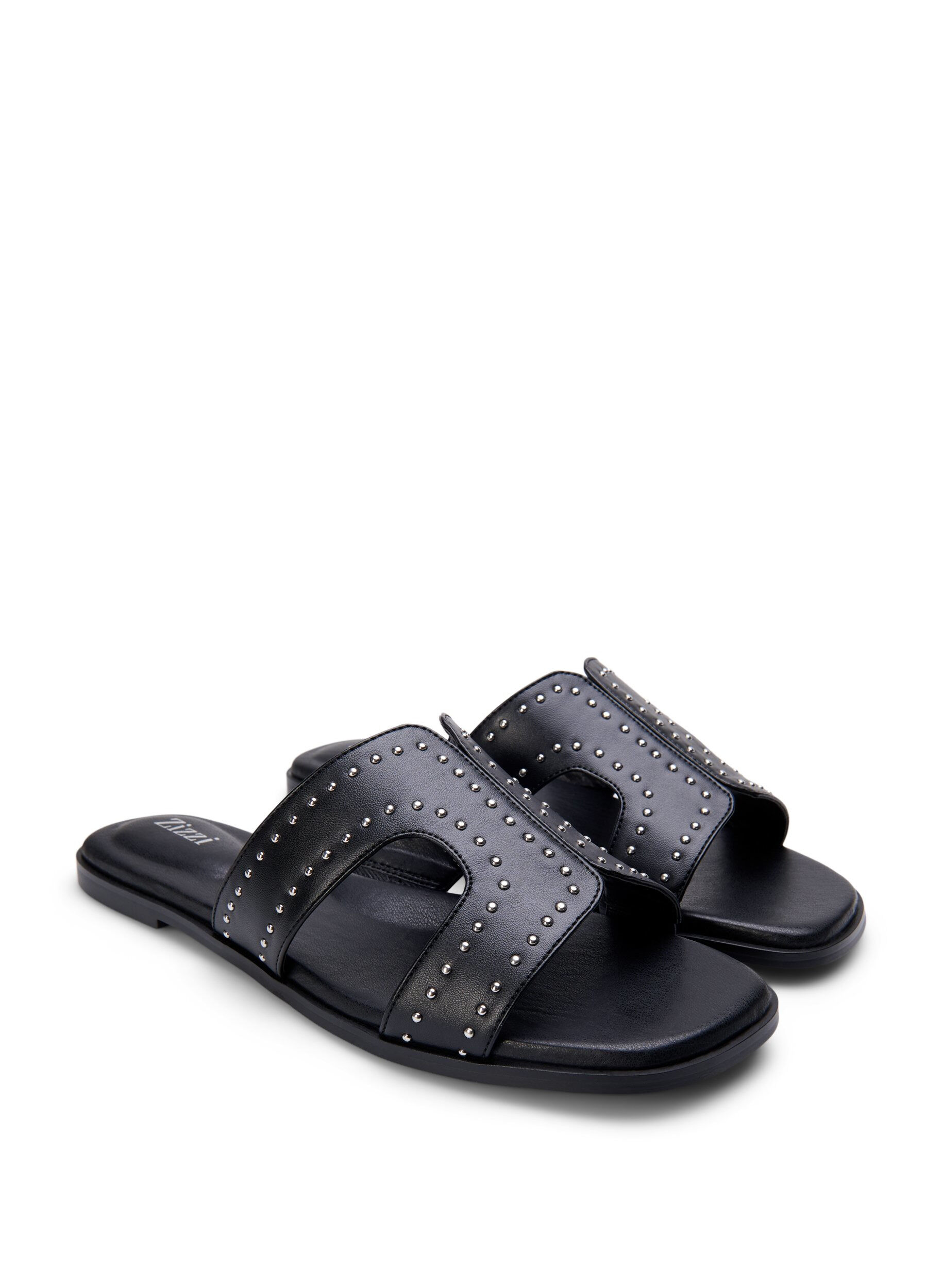 Zizzi Flade sandaler med nitter, Sort, Packshot image number 1